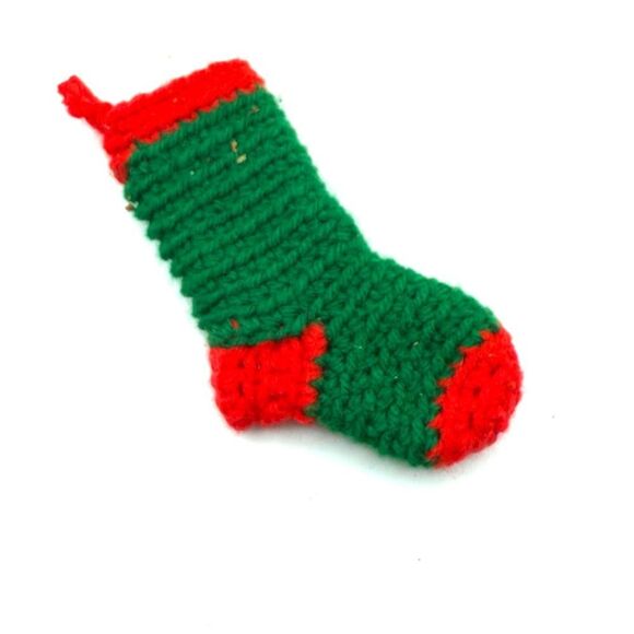 Vintage  Crochet Christmas Stockings Mini Ornament - Picture 1 of 2